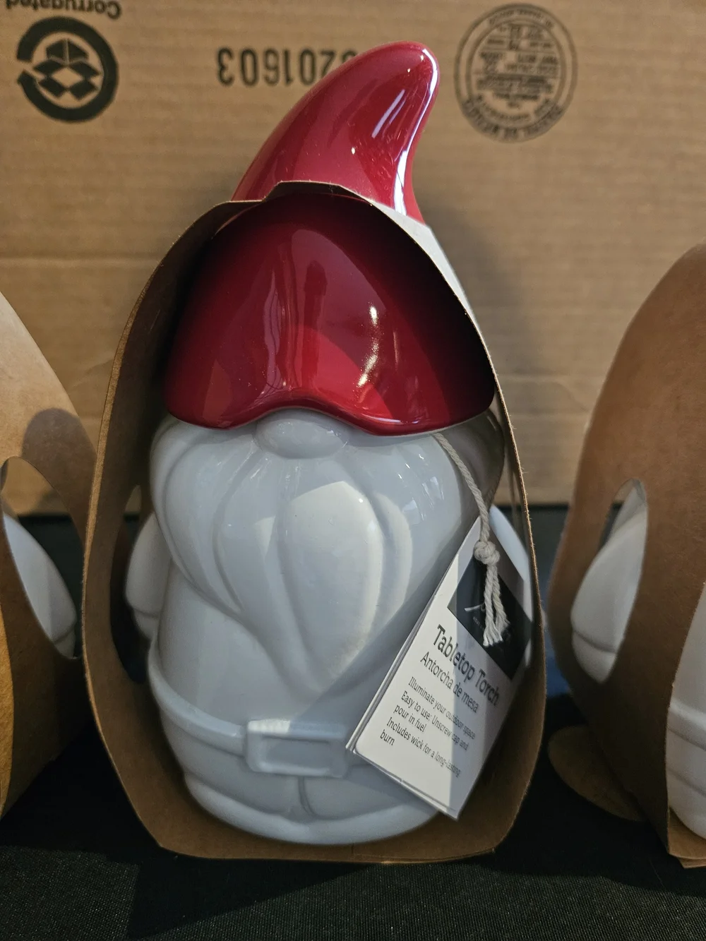 NWT 3 White Ceramic Gnome Tabletop Torches